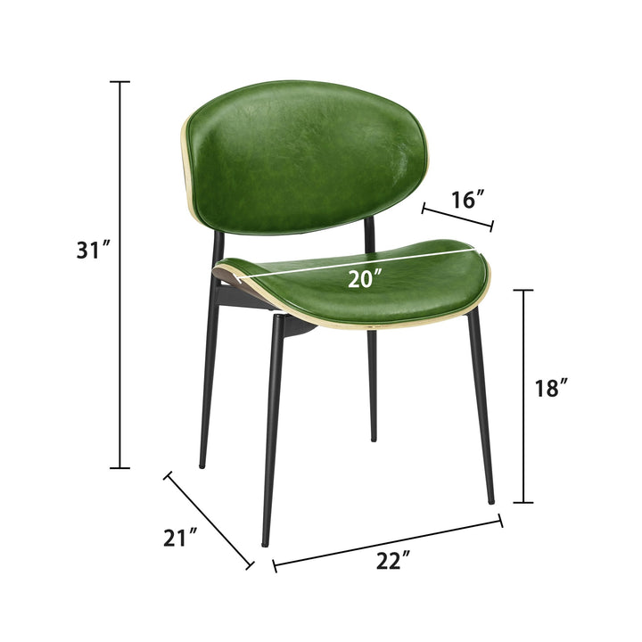 Set of Two Green And Black Upholstered Faux Leather Curved Back Dining Side Chairs Image 6