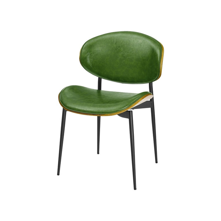 Set of Two Green And Black Upholstered Faux Leather Curved Back Dining Side Chairs Image 7