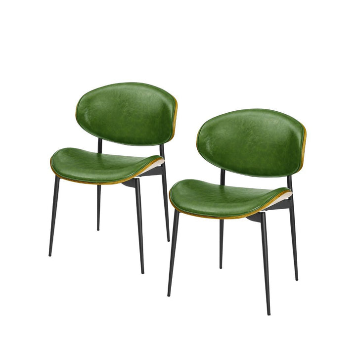 Set of Two Green And Black Upholstered Faux Leather Curved Back Dining Side Chairs Image 10