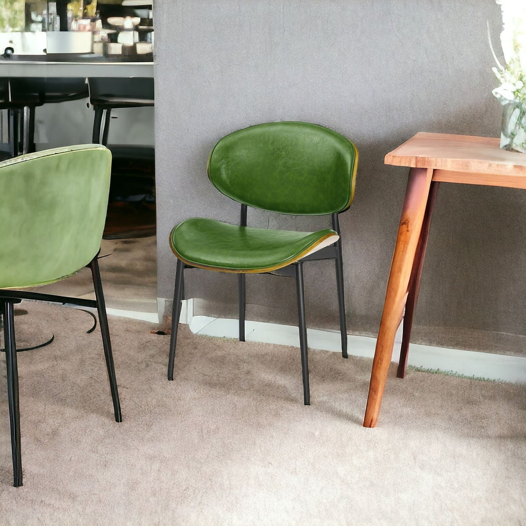 Set of Two Green And Black Upholstered Faux Leather Curved Back Dining Side Chairs Image 11