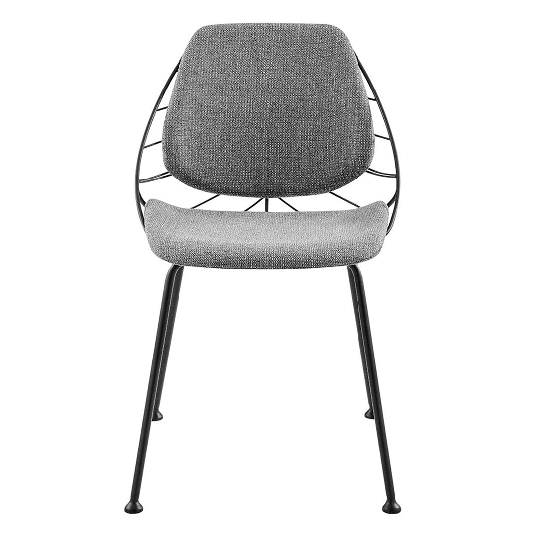 Set of Two Leaf Light Gray Fabric and Black Dining Chairs Image 1