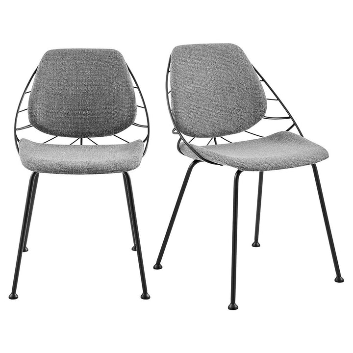 Set of Two Leaf Light Gray Fabric and Black Dining Chairs Image 7