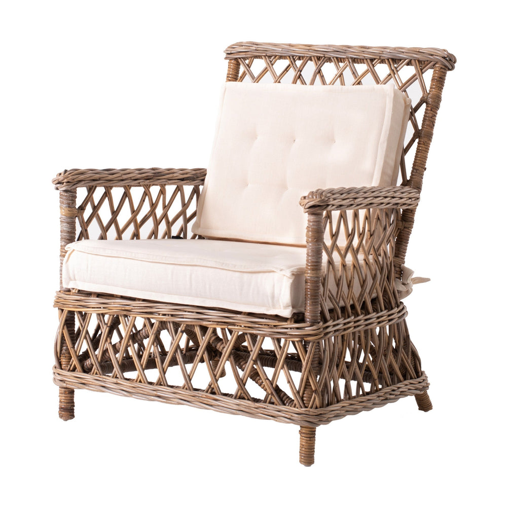 Set of Two Natural Lattice Wicker Arm Chairs with Seat Cushions Image 2