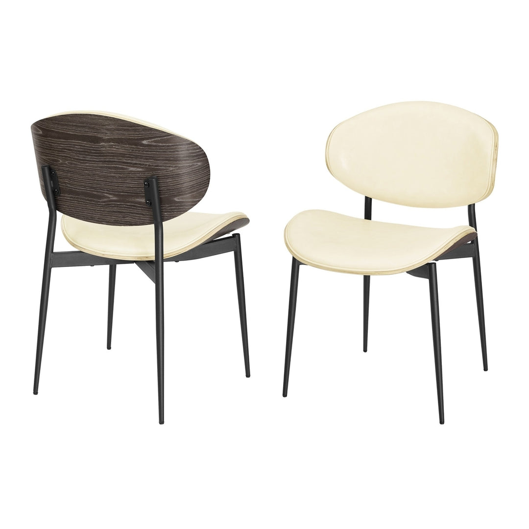 Set of Two Off White And Black Upholstered Faux Leather Curved Back Dining Side Chairs Image 1