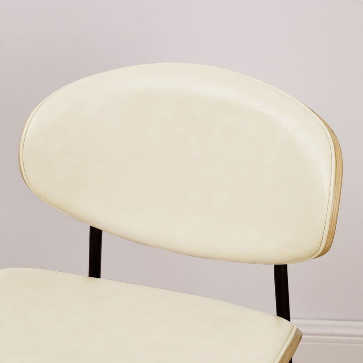 Set of Two Off White And Black Upholstered Faux Leather Curved Back Dining Side Chairs Image 4