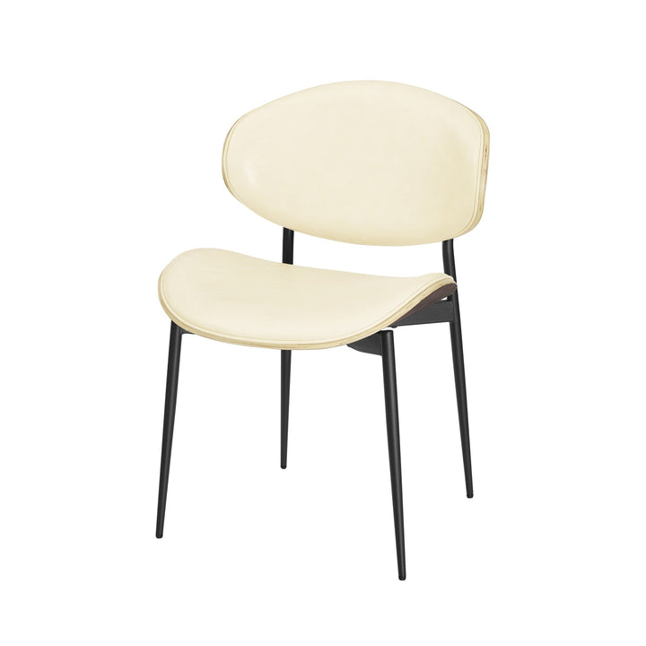 Set of Two Off White And Black Upholstered Faux Leather Curved Back Dining Side Chairs Image 7