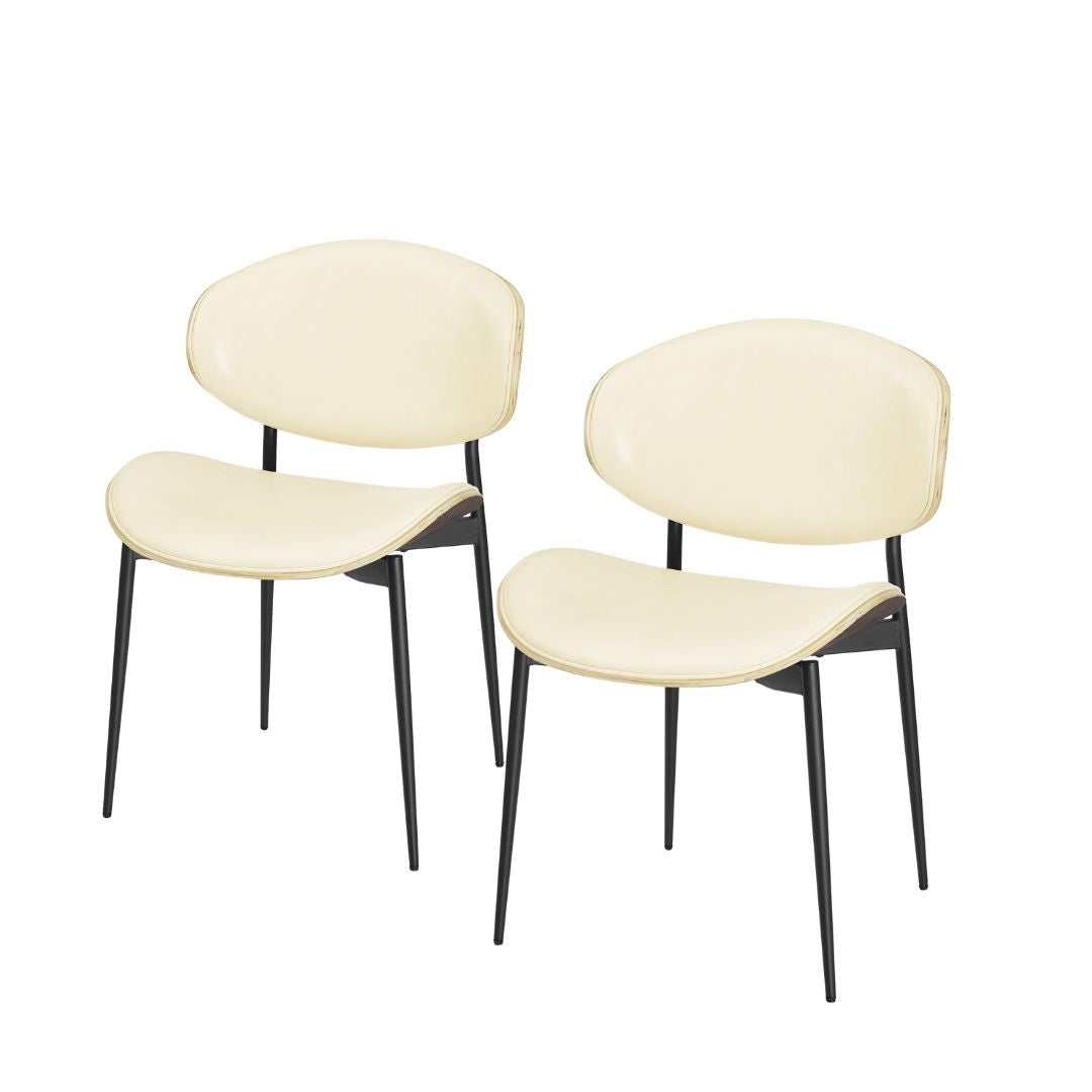 Set of Two Off White And Black Upholstered Faux Leather Curved Back Dining Side Chairs Image 10