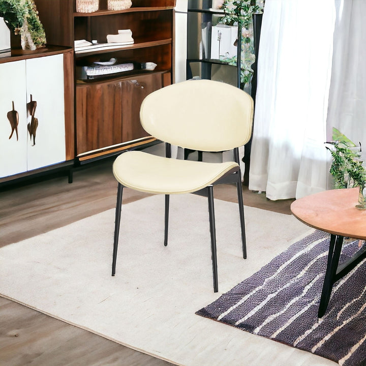 Set of Two Off White And Black Upholstered Faux Leather Curved Back Dining Side Chairs Image 11