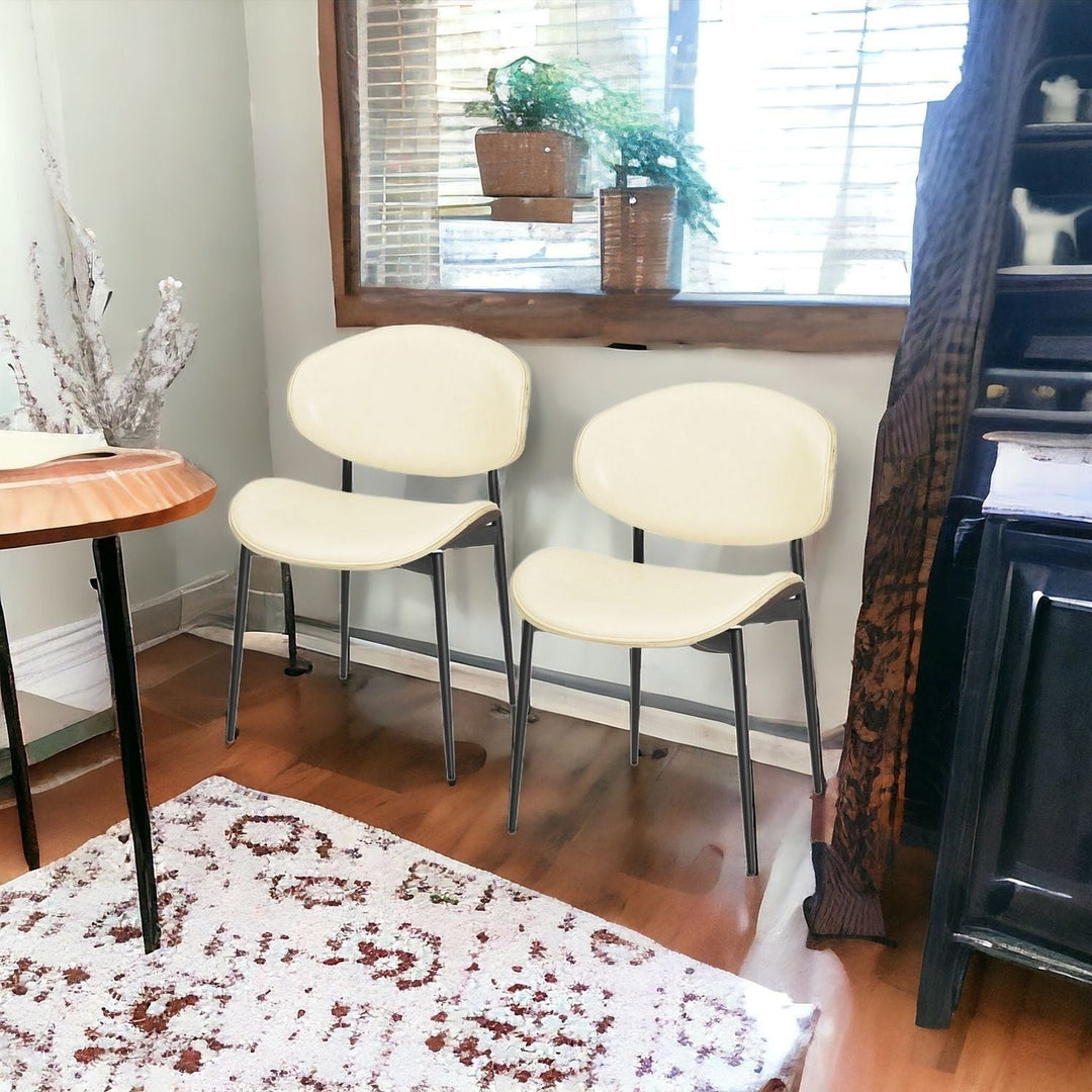 Set of Two Off White And Black Upholstered Faux Leather Curved Back Dining Side Chairs Image 12