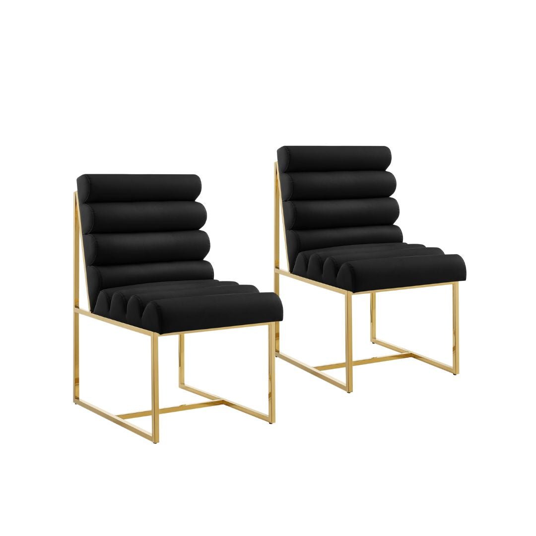 Set of Two Tufted Black And Gold Upholstered Faux Leather Dining Side Chairs Image 7