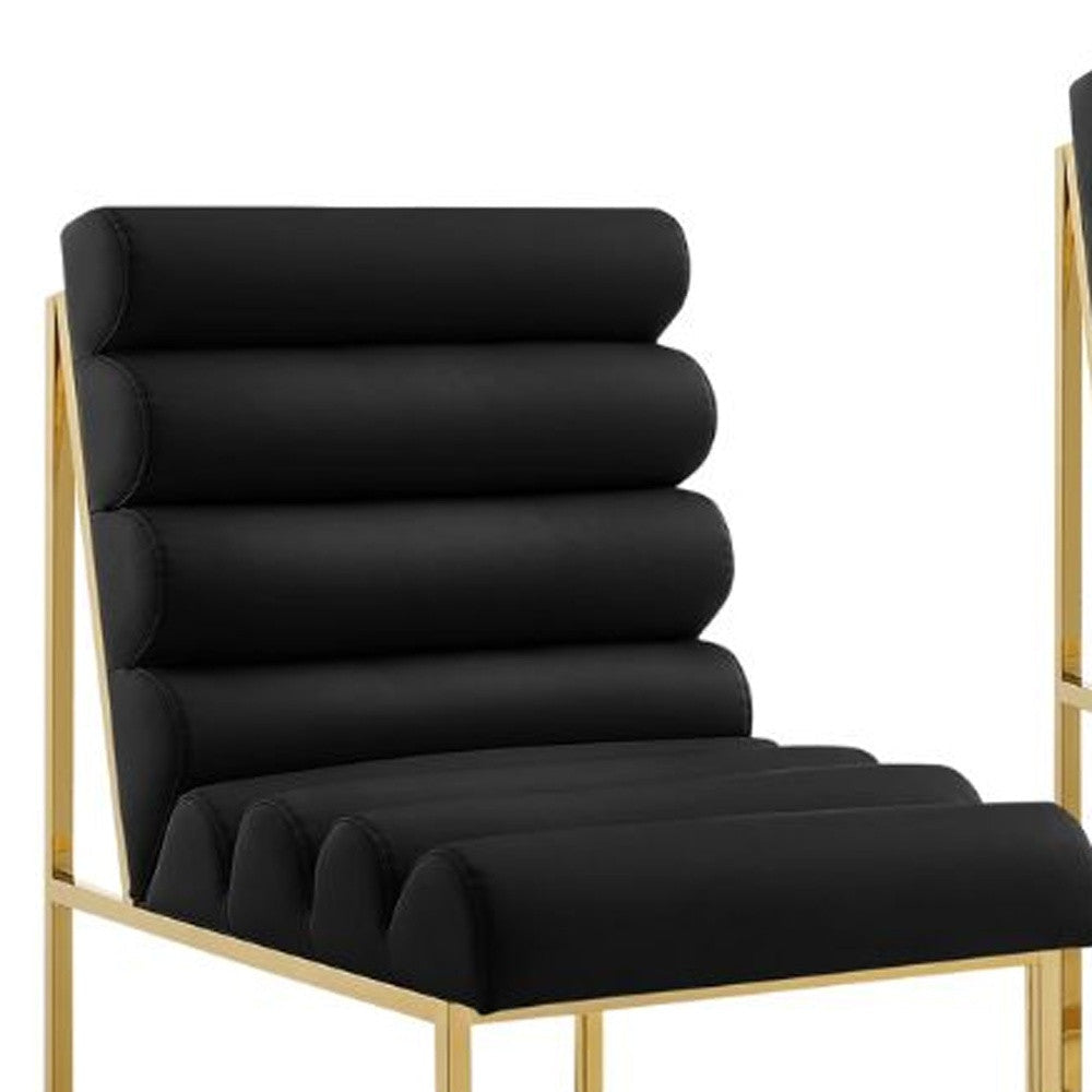 Set of Two Tufted Black And Gold Upholstered Faux Leather Dining Side Chairs Image 9