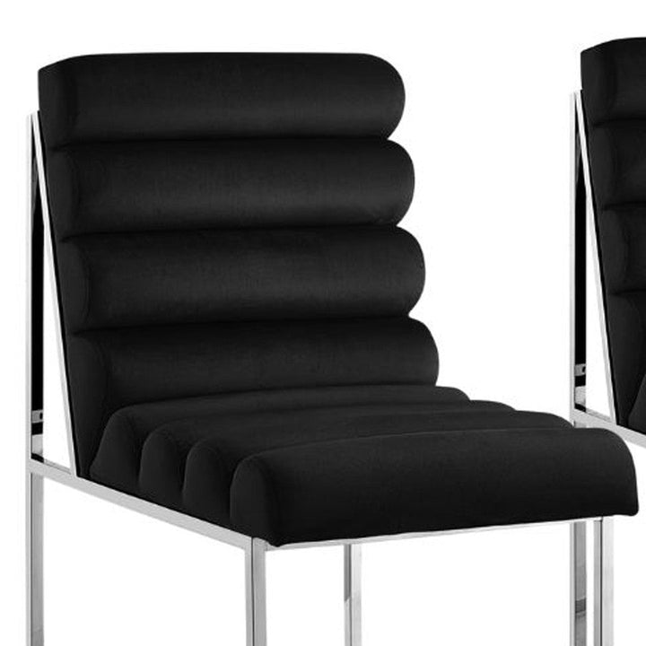 Set of Two Tufted Black And Silver Metallic Upholstered Velvet Dining Side Chairs Image 9