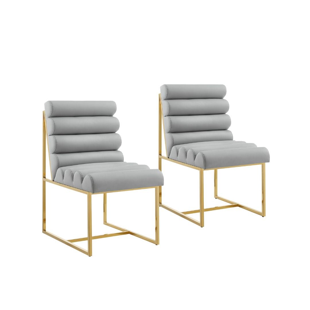 Set of Two Tufted Gray And Gold Upholstered Faux Leather Dining Side Chairs Image 7