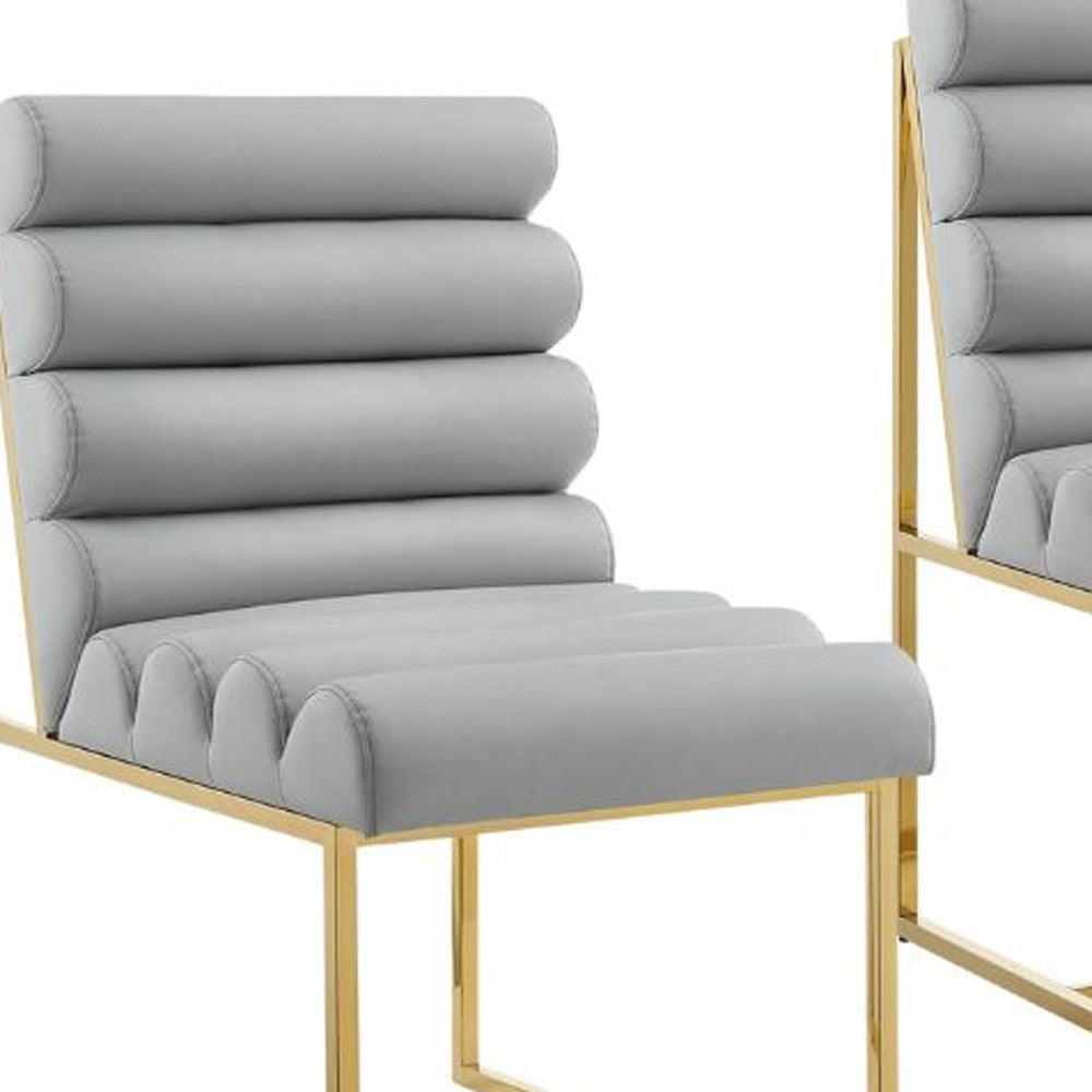 Set of Two Tufted Gray And Gold Upholstered Faux Leather Dining Side Chairs Image 8