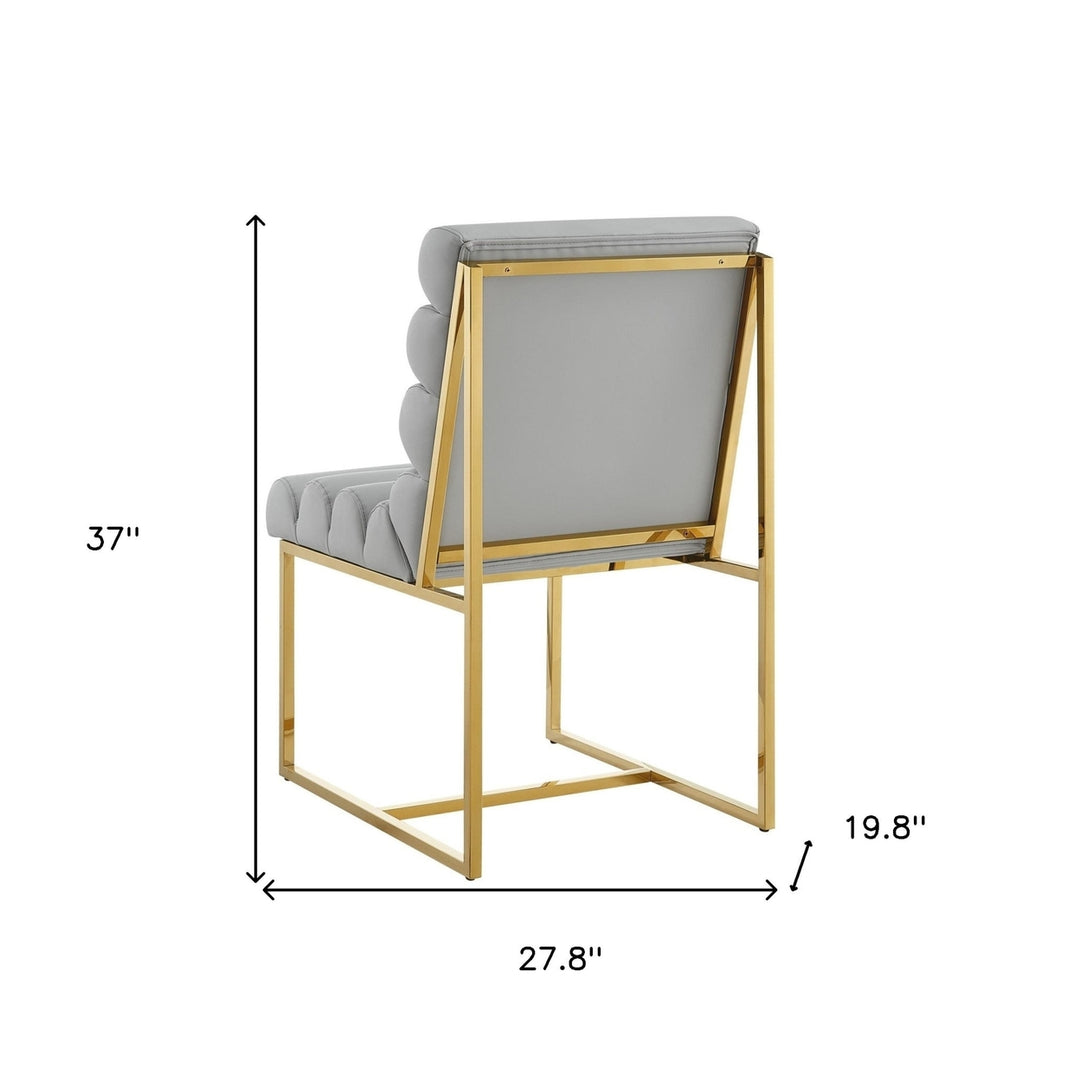 Set of Two Tufted Gray And Gold Upholstered Faux Leather Dining Side Chairs Image 11