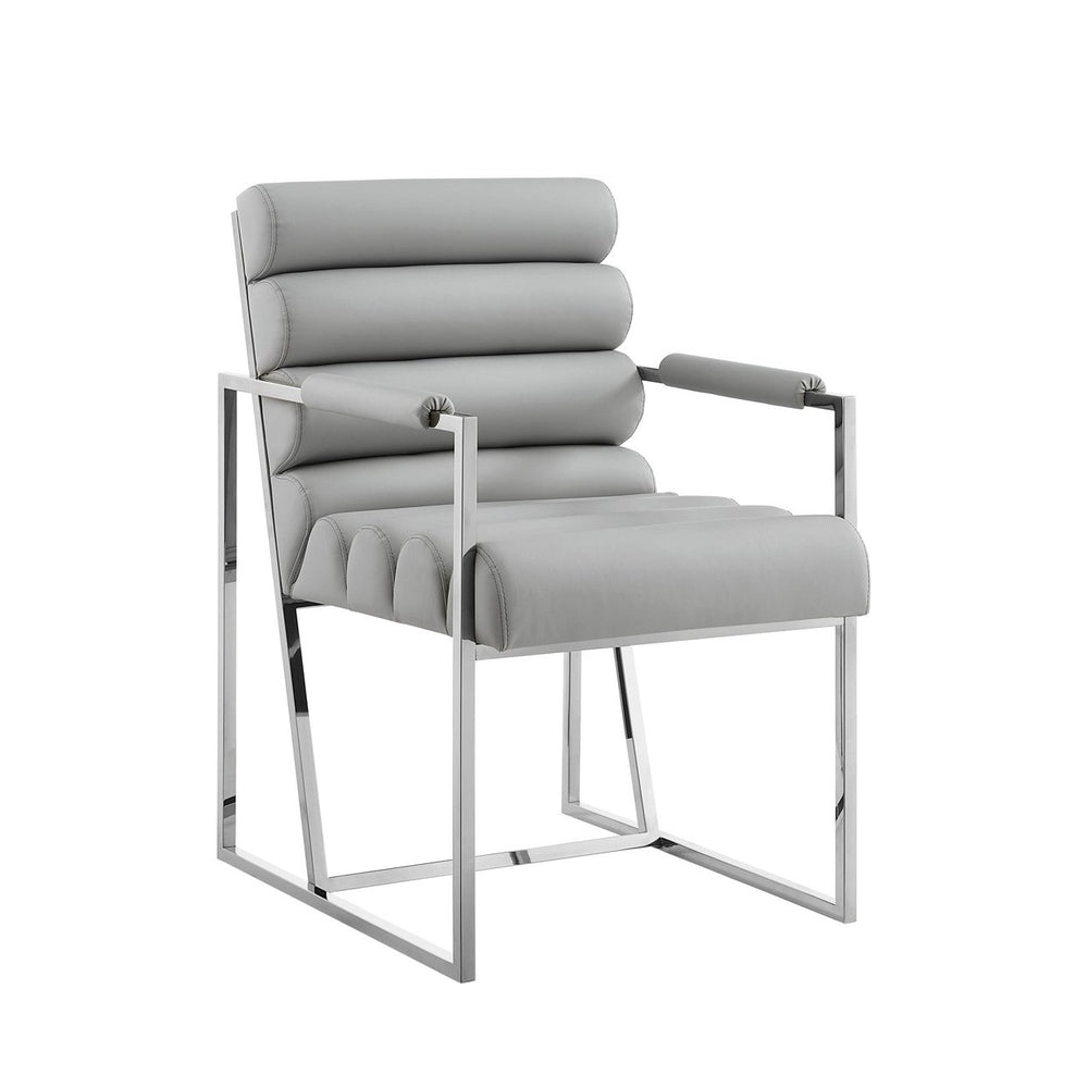 Set of Two Tufted Gray And Silver Metallic Upholstered Faux Leather Dining Arm Chairs Image 2