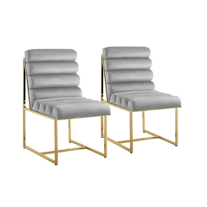 Set of Two Tufted Gray And Gold Upholstered Velvet Dining Side Chairs Image 8