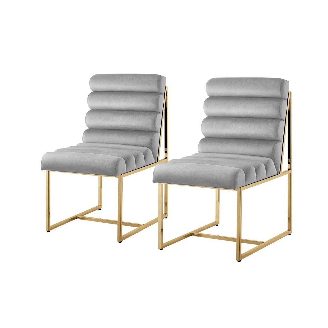 Set of Two Tufted Gray And Gold Upholstered Velvet Dining Side Chairs Image 9