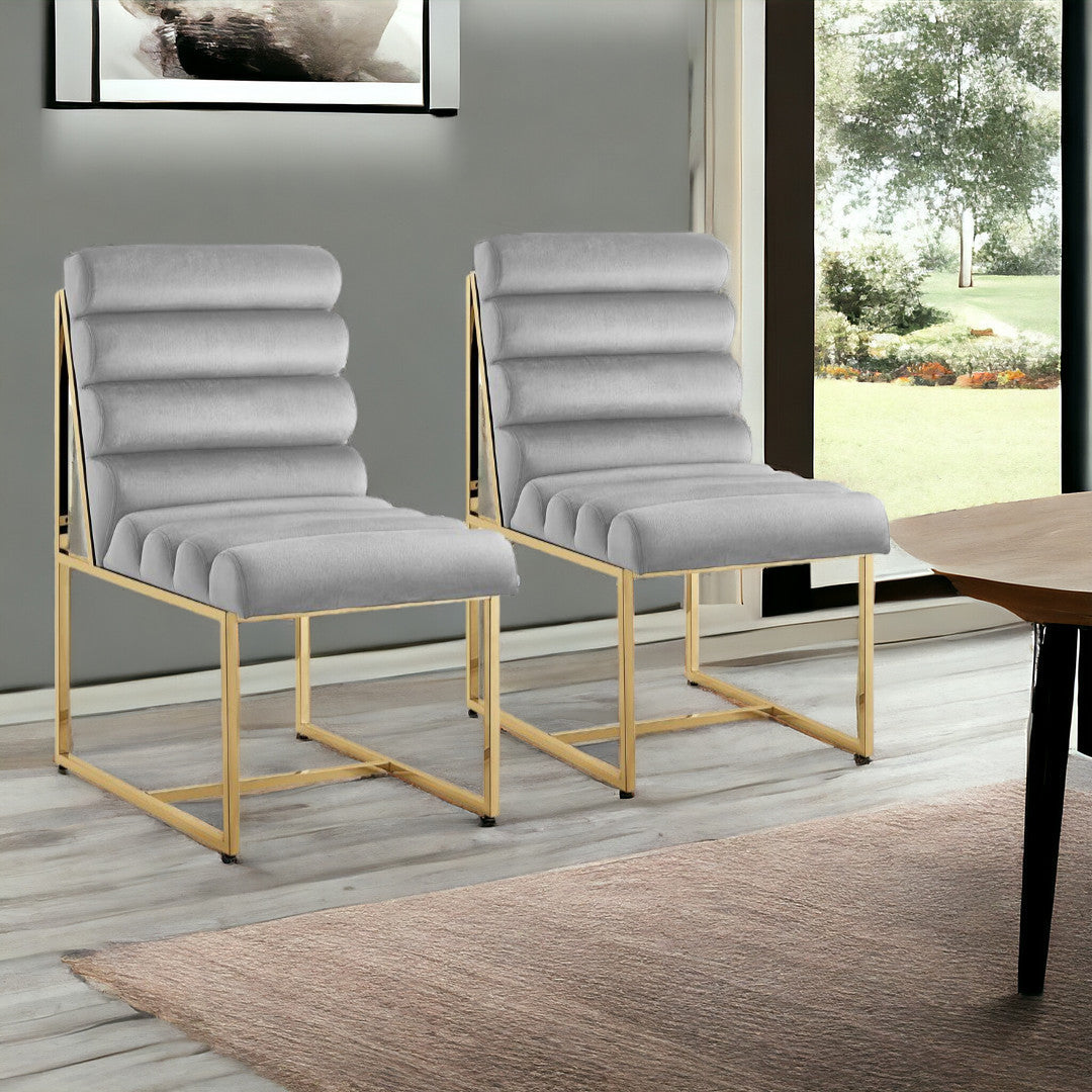 Set of Two Tufted Gray And Gold Upholstered Velvet Dining Side Chairs Image 10