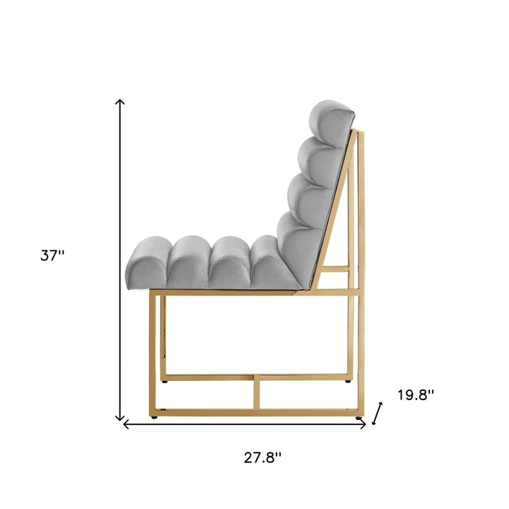 Set of Two Tufted Gray And Gold Upholstered Velvet Dining Side Chairs Image 11