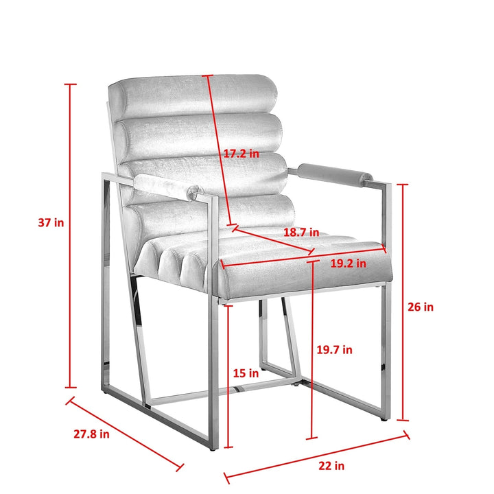 Set of Two Tufted Gray And Silver Metallic Upholstered Faux Leather Dining Arm Chairs Image 6