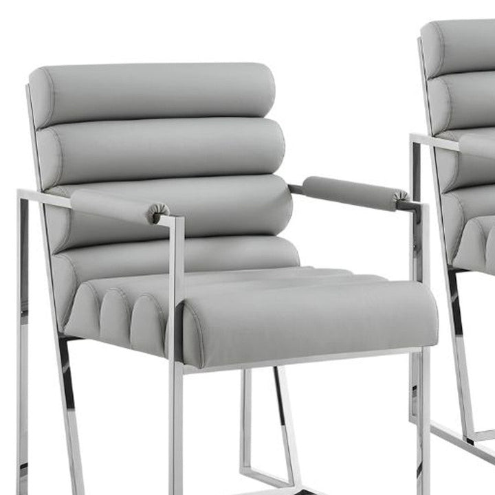 Set of Two Tufted Gray And Silver Metallic Upholstered Faux Leather Dining Arm Chairs Image 9