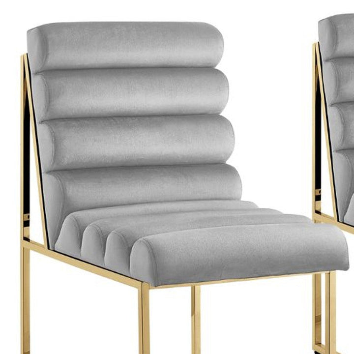 Set of Two Tufted Gray And Gold Upholstered Velvet Dining Side Chairs Image 12