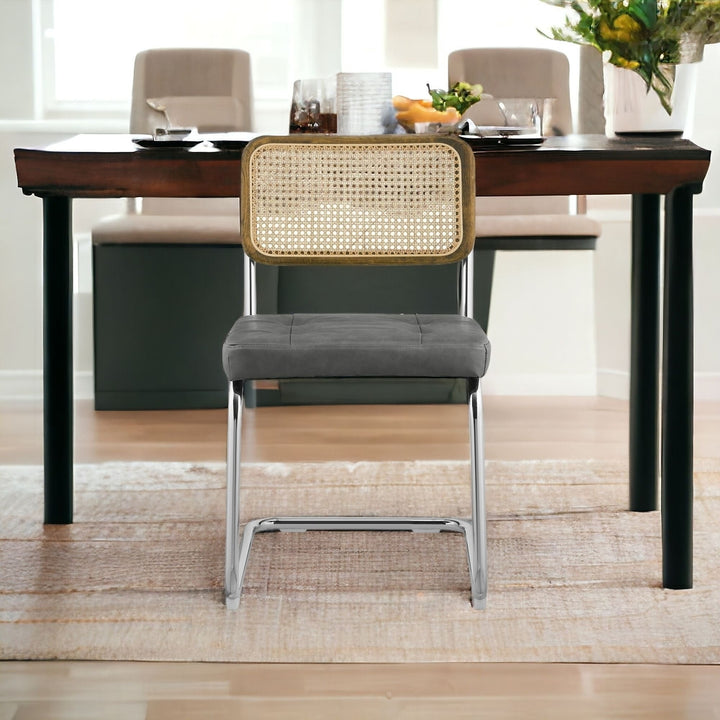 Set of Two Tufted Gray And Silver Upholstered Faux Leather Dining Side Chairs Image 9