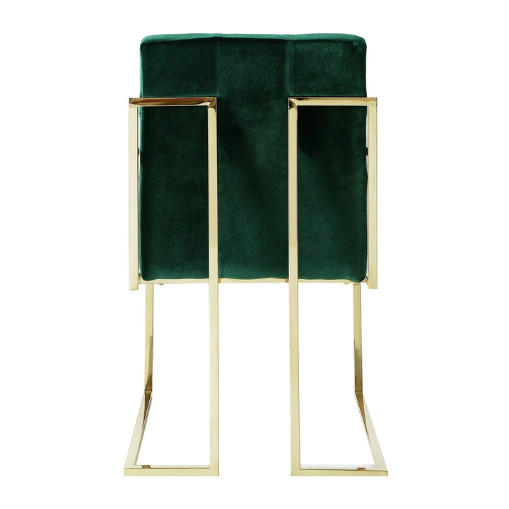 Set of Two Tufted Hunter Green and Gold Upholstered Velvet Dining Arm Chairs Image 6