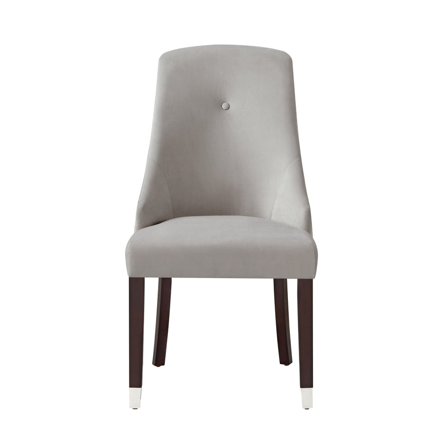 Set of Two Tufted Light Gray And Espresso Upholstered Velvet Dining Side Chairs Image 1