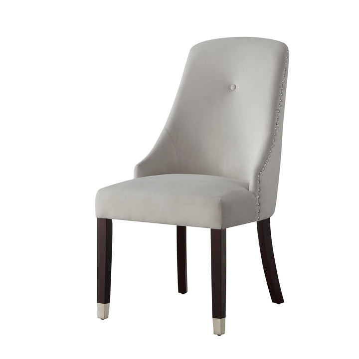 Set of Two Tufted Light Gray And Espresso Upholstered Velvet Dining Side Chairs Image 3