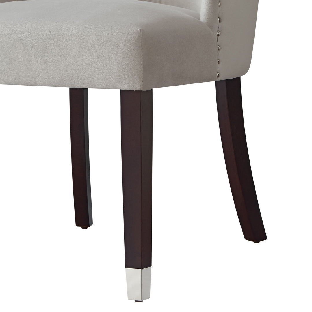 Set of Two Tufted Light Gray And Espresso Upholstered Velvet Dining Side Chairs Image 7