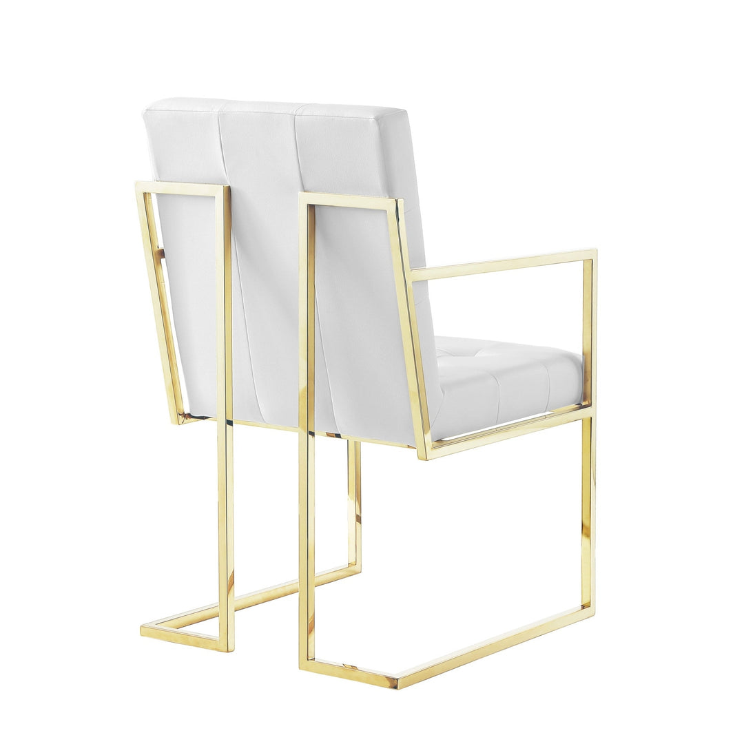 Set of Two Tufted White and Gold Upholstered Faux Leather Dining Arm Chairs Image 4