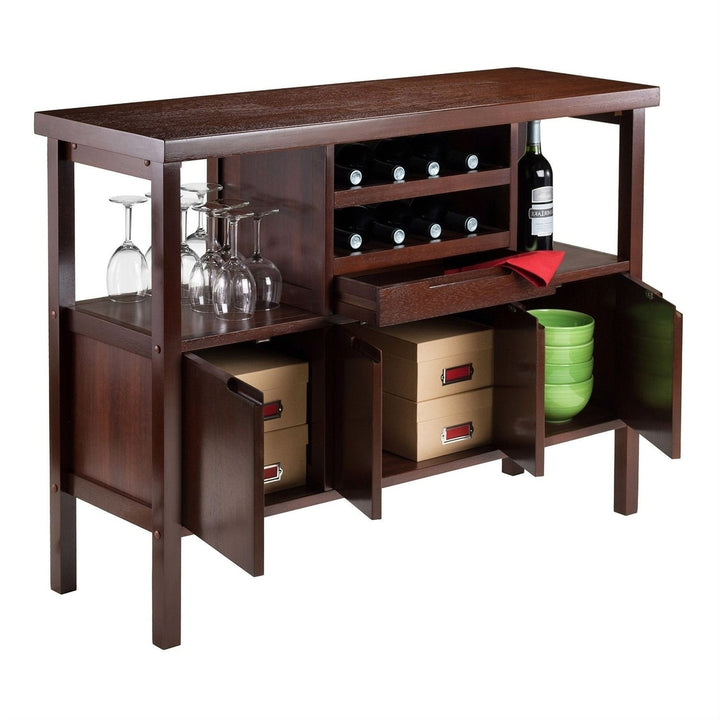 Sideboard Buffet Table Wine Rack in Brown Wood Finish Image 2