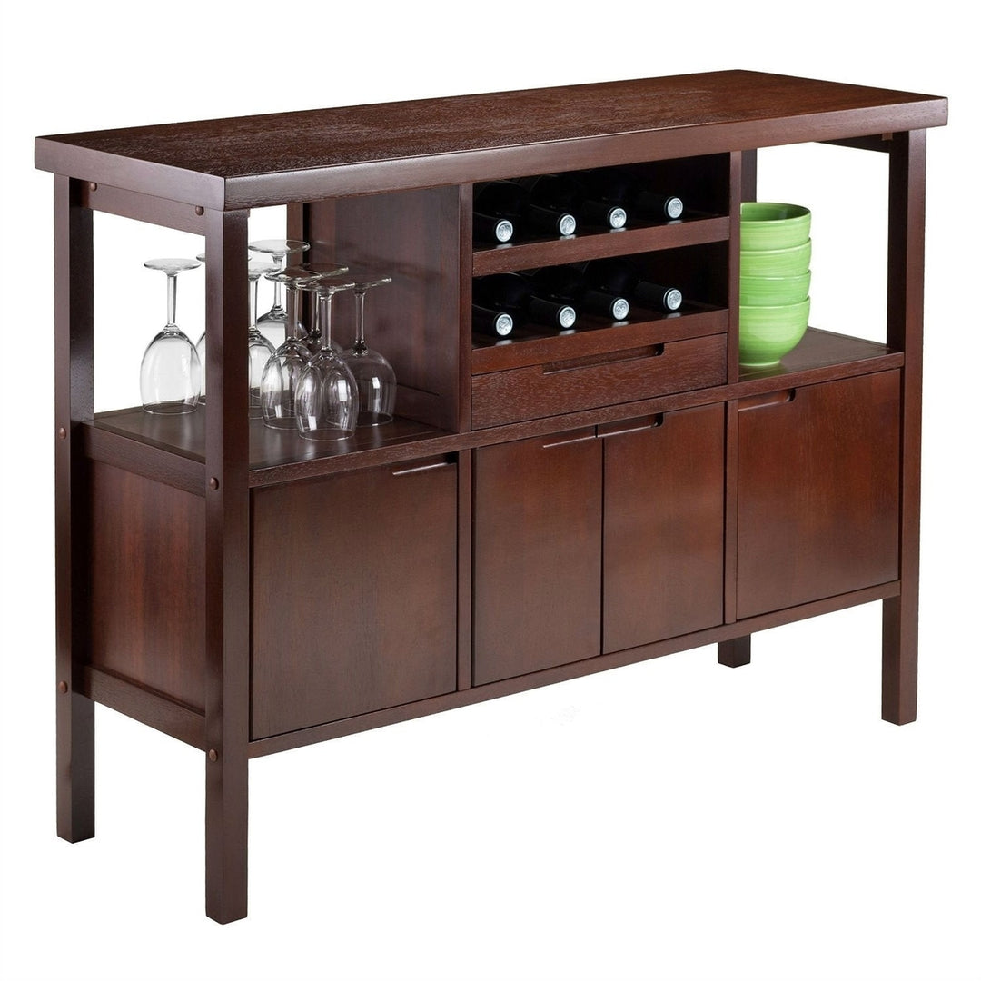 Sideboard Buffet Table Wine Rack in Brown Wood Finish Image 3