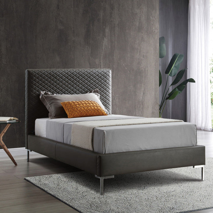 Twin Size Dark Grey Upholstered Faux Leather Bed Frame Image 3