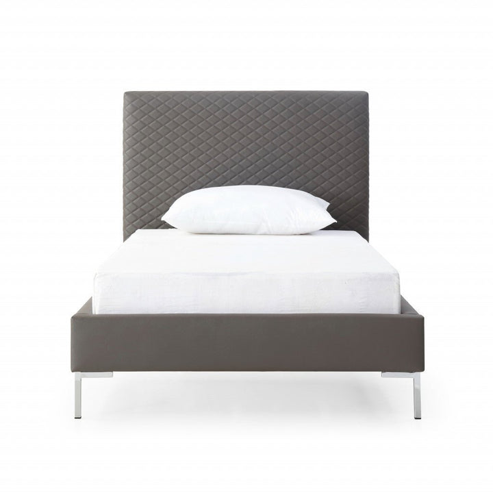 Twin Size Dark Grey Upholstered Faux Leather Bed Frame Image 4