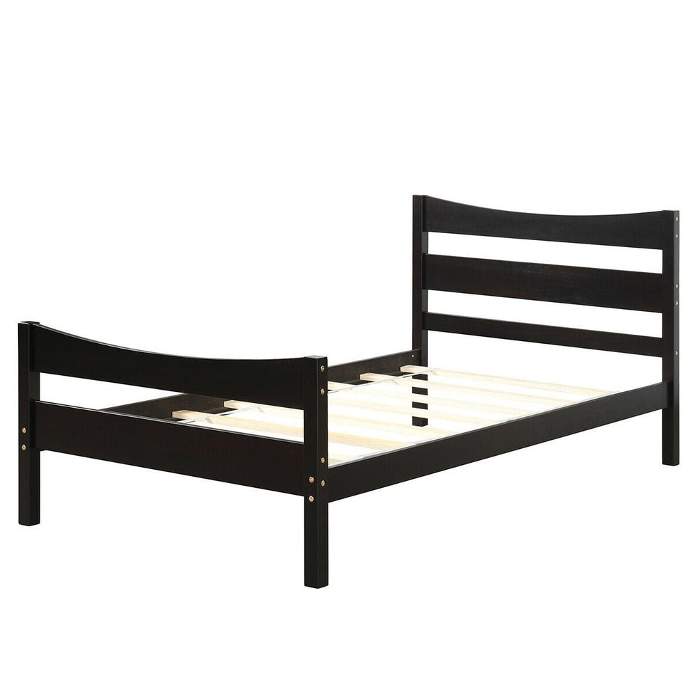 Twin size Farmhouse Style Pine Wood Platform Bed Frame in Espresso Image 2