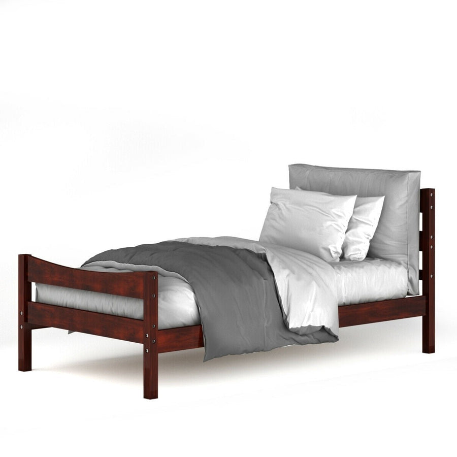 Twin size Farmhouse Style Pine Wood Platform Bed Frame in Walnut Image 1