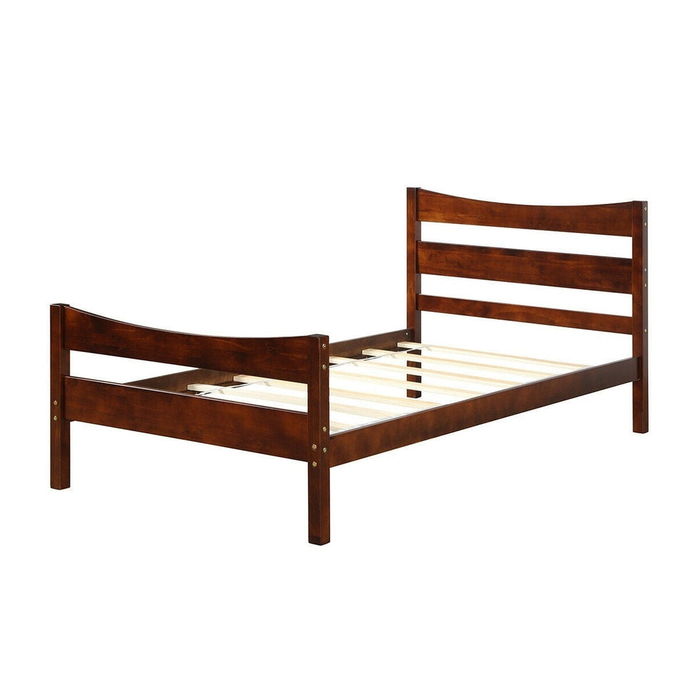 Twin size Farmhouse Style Pine Wood Platform Bed Frame in Walnut Image 2