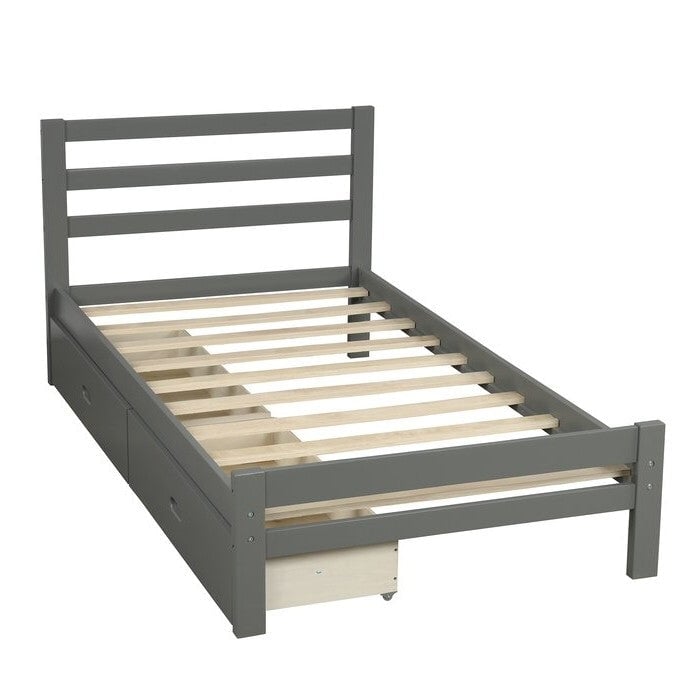 Twin size Gray Low Profile 2 Drawer Storage Platform Bed Image 1