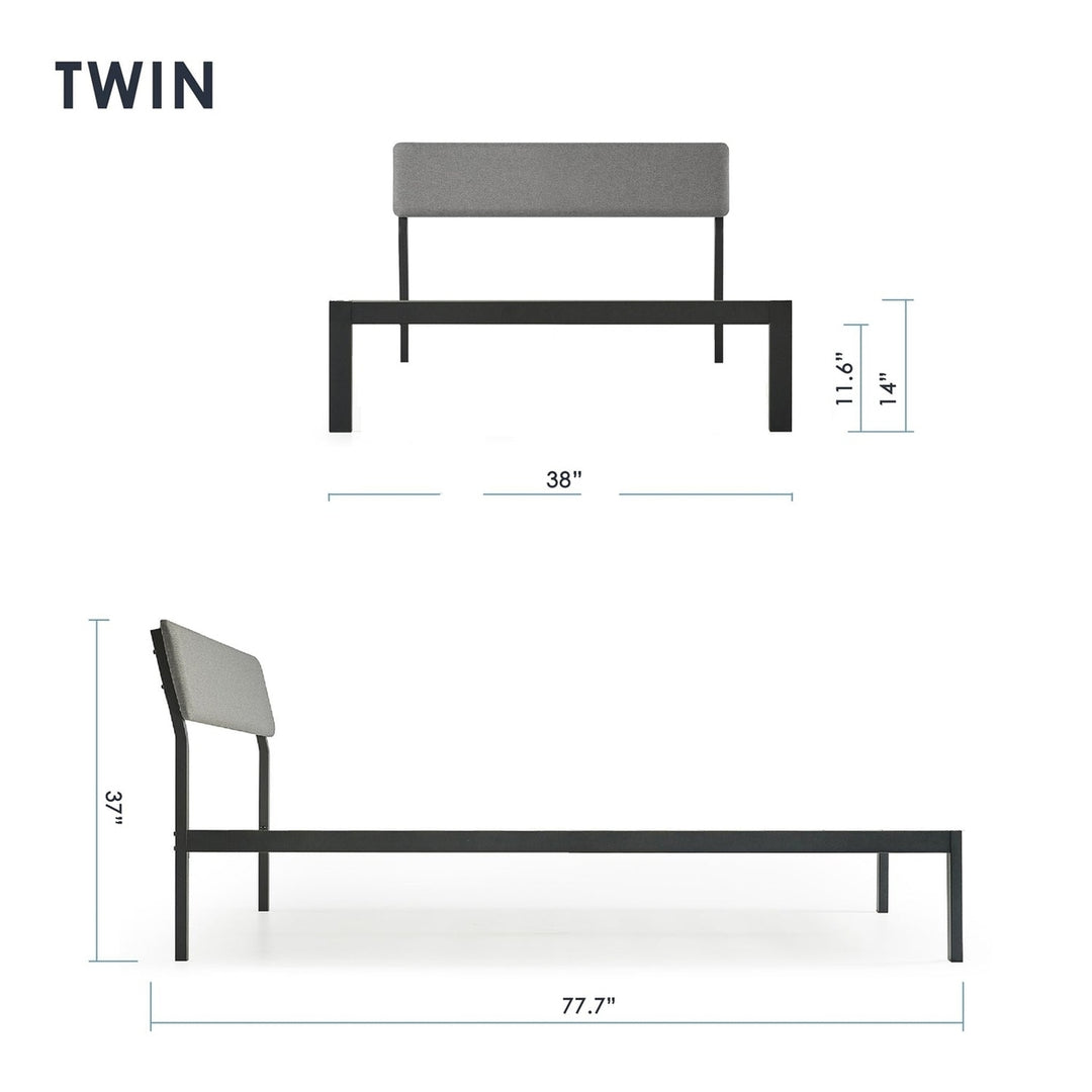 Twin Size Grey Soft Fabric Metal Headboard Platform Bed Wooden Slats Image 5