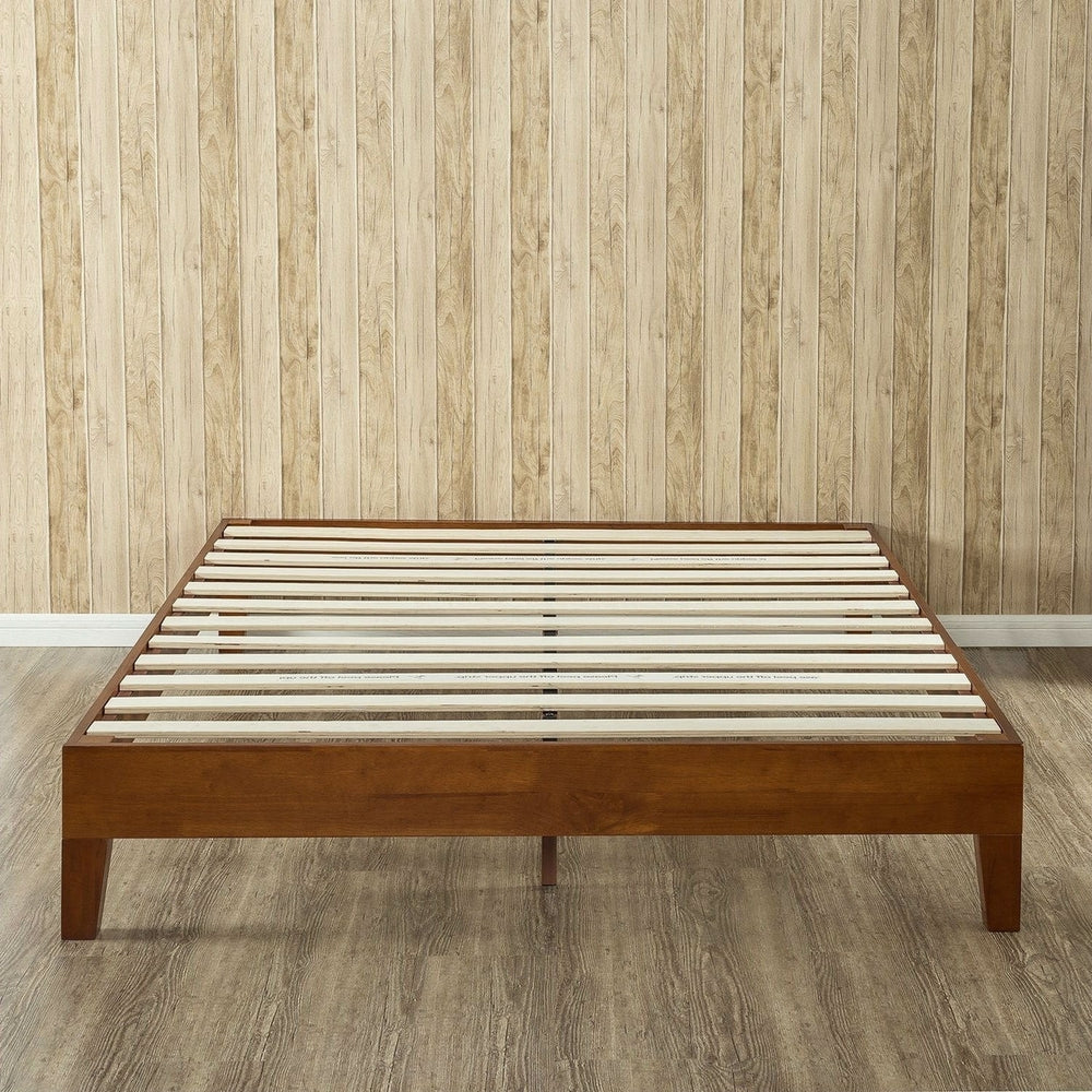 Twin size Low Profile Wooden Platform Bed Frame in Cherry Finish Image 2