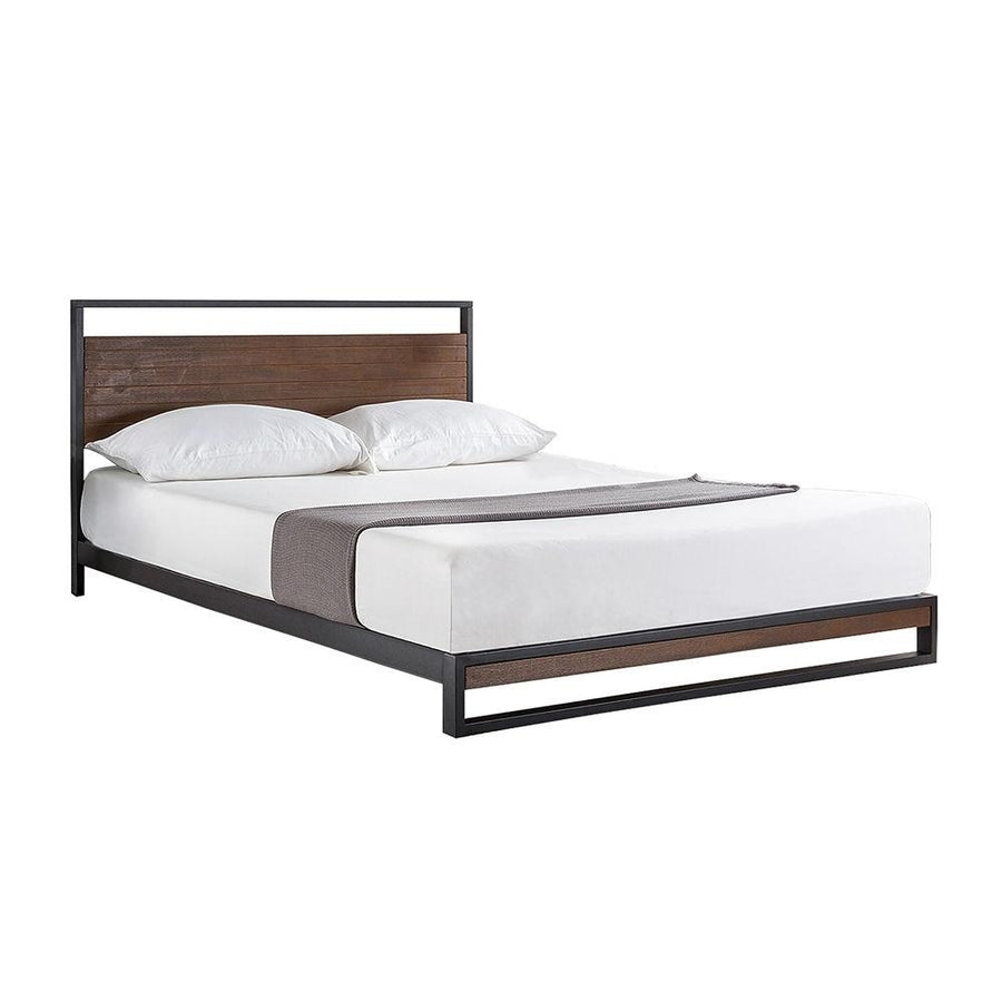 Twin size Metal Wood Platform Bed Frame with Headboard Image 1