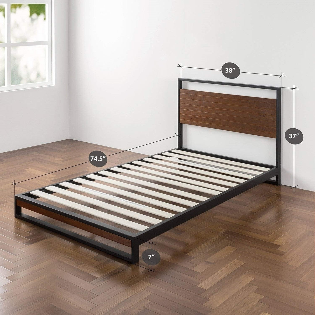 Twin size Metal Wood Platform Bed Frame with Headboard Image 4