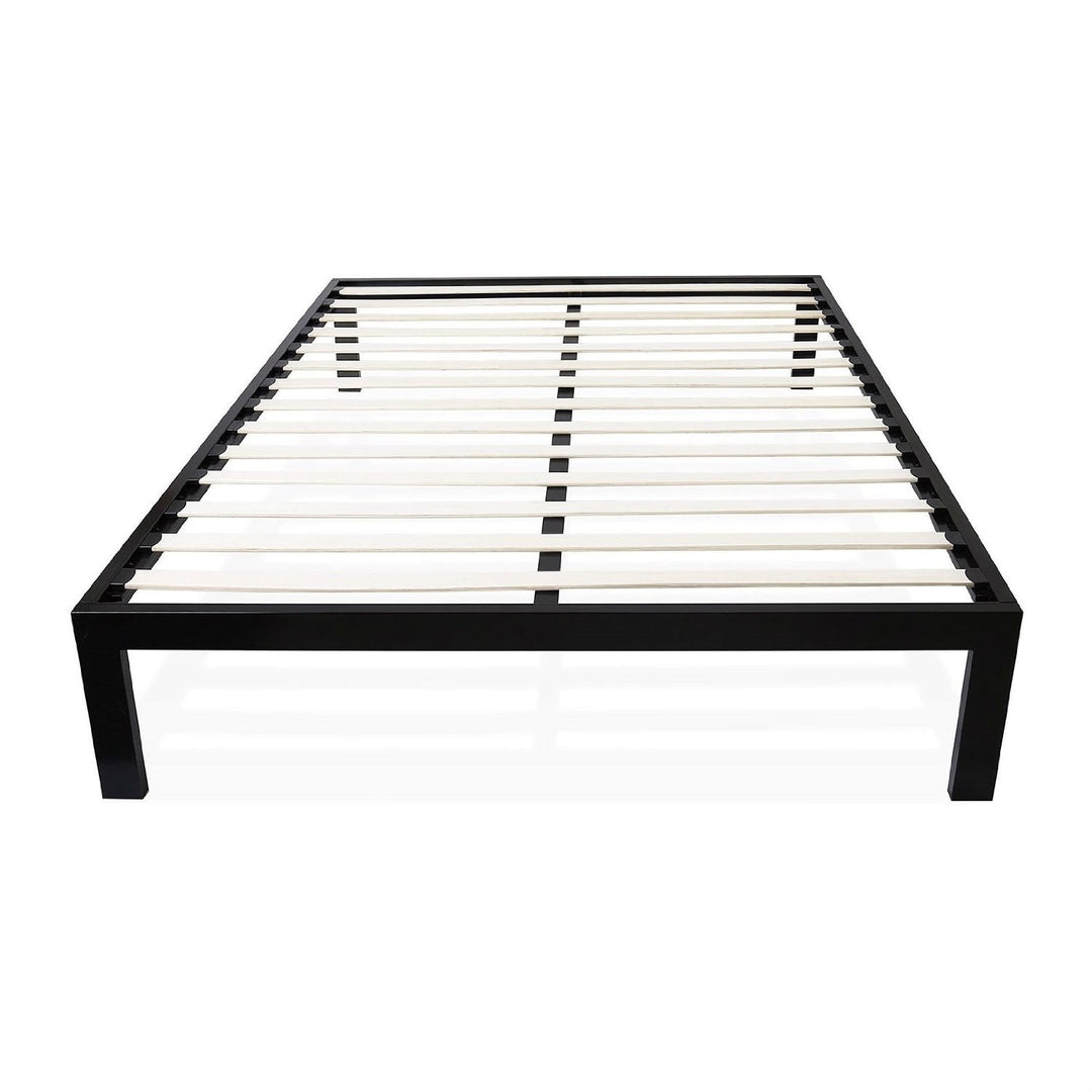 Twin size Modern Black Metal Platform Bed Frame with Wood Slats Image 1