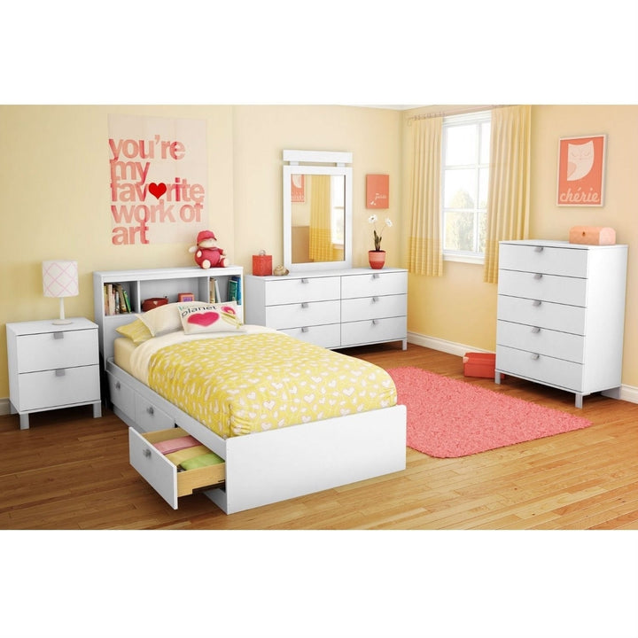 Twin size Modern Bookcase Headboard in White Wood Finish Image 3