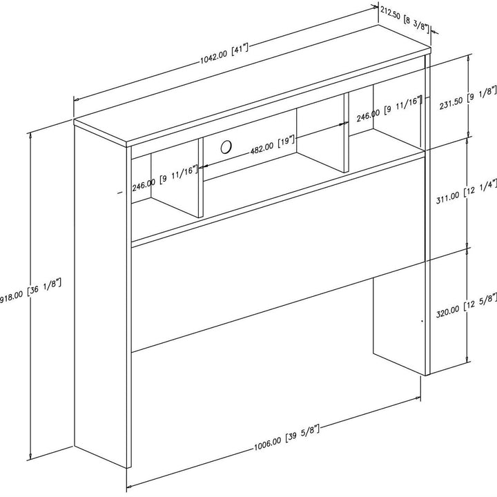 Twin size Modern Bookcase Headboard in White Wood Finish Image 4