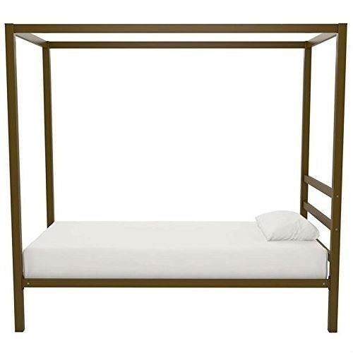 Twin size Modern Steel Canopy Bed Frame in Gold Metal Finish Image 1