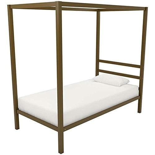 Twin size Modern Steel Canopy Bed Frame in Gold Metal Finish Image 2